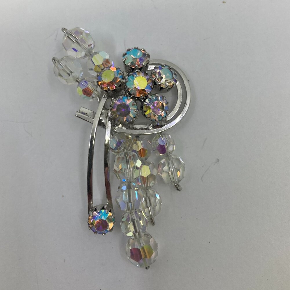 Vtg CONTINENTAL crystal rhinestone aurora borealis wedding bridal brooch